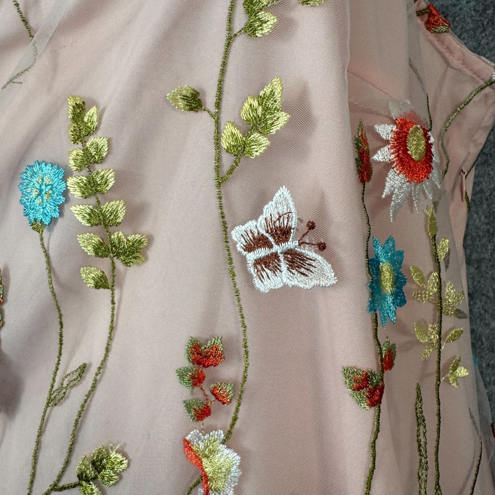 Beige ECI Fairy Floral Embroider Garden Sheer Slip Dress Size‎ 12 Pink Butterfly - Picture 3 of 13